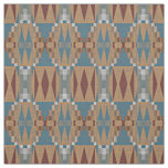 Teal Dark Red Tan Brown Ethnic Mosaic Pattern Fabric
