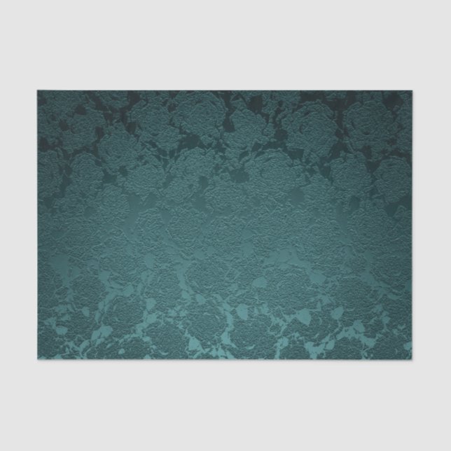 Teal Dark Succulent Floral Metallic Pattern Tissue Paper (Front)