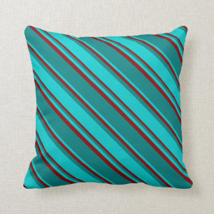 Teal, Dark Turquoise & Dark Red Colored Pattern Throw Pillow