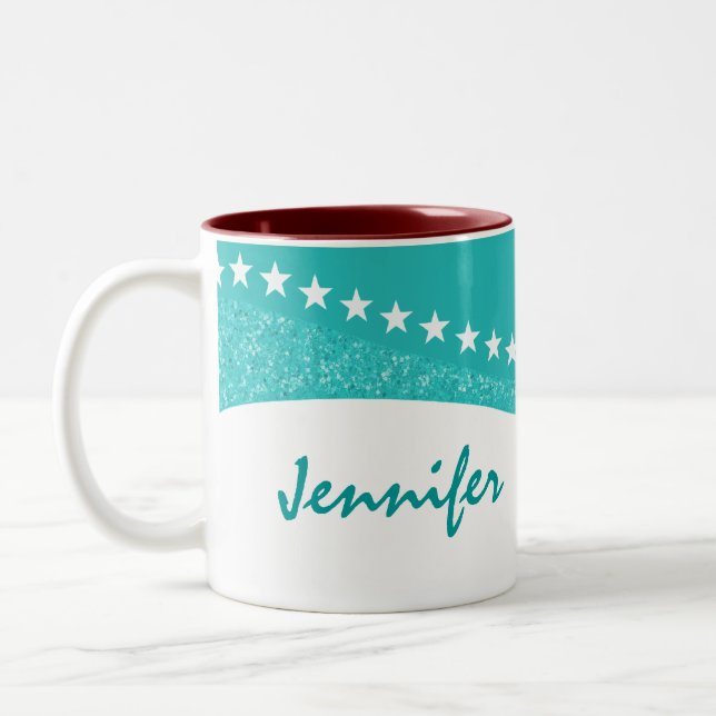 Teal Dazzling Star Curves Mug (Left)