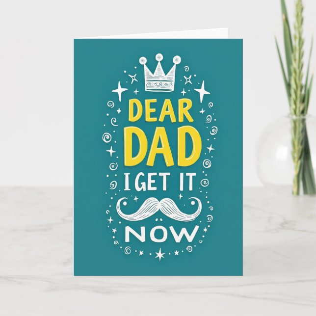 Teal Dear Dad Crown Fathers Day Card (Front)