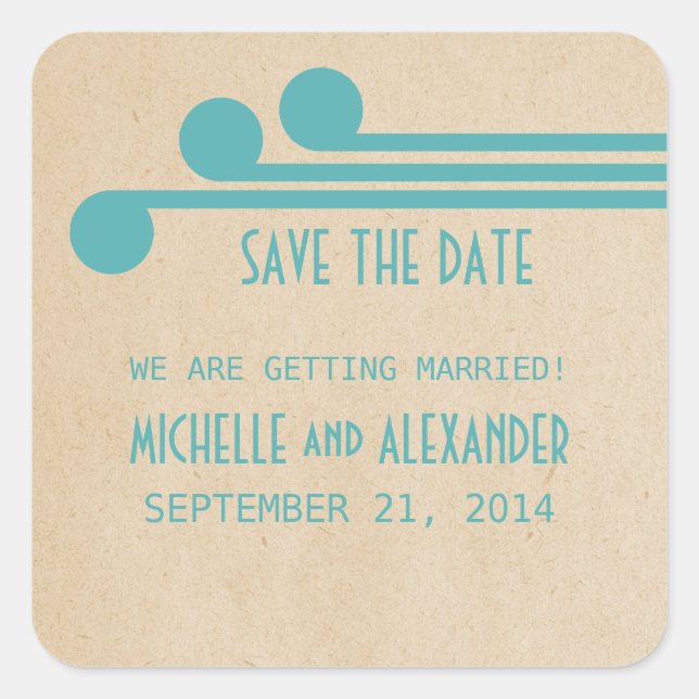Teal Deco Chic Save the Date Stickers (Front)