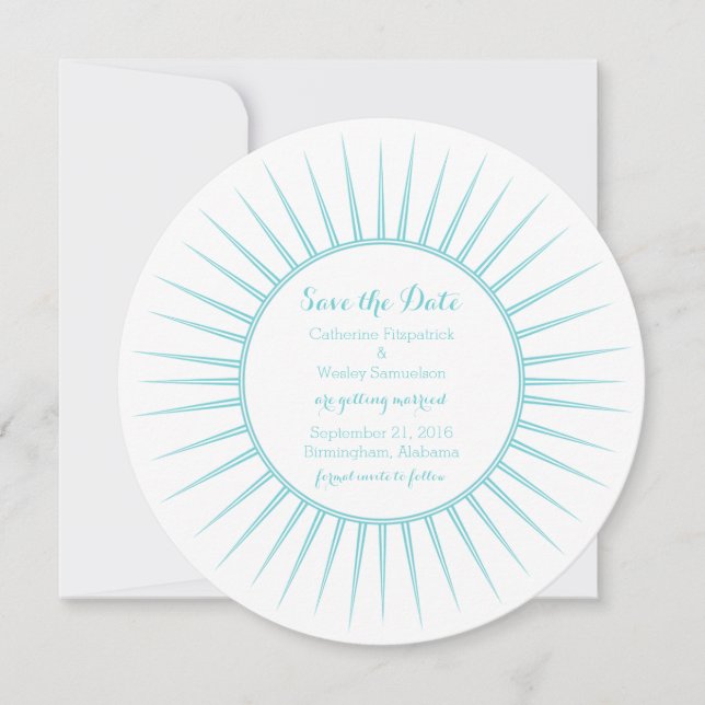 Teal Deco Retro Save the Date Invite (Front)