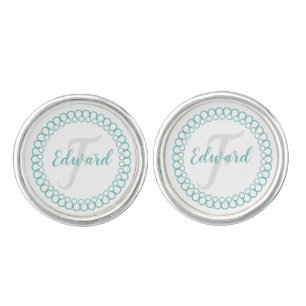 Teal Decorative Circle Monogram Cufflinks