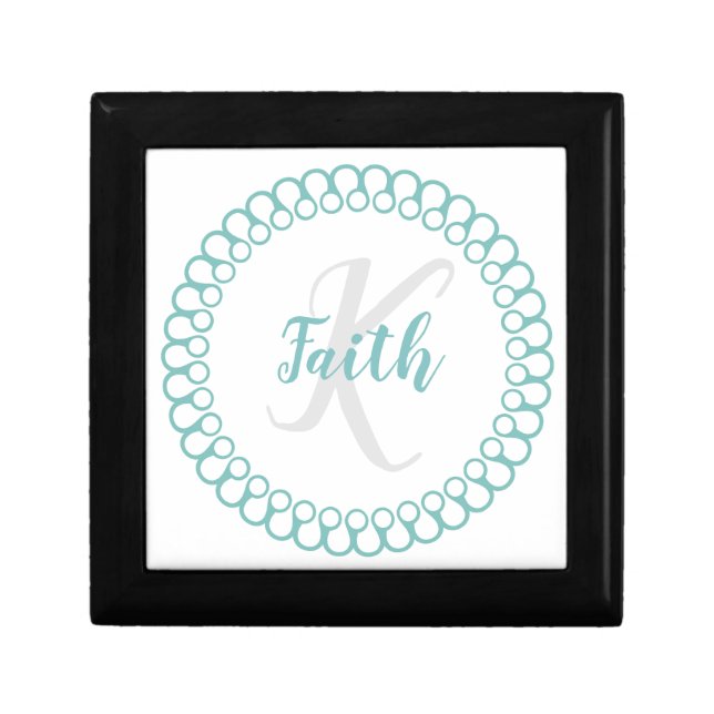 Teal Decorative Circle Monogram Gift Box (Front)