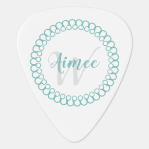 Teal Decorative Circle Monogram Guitar Pick
