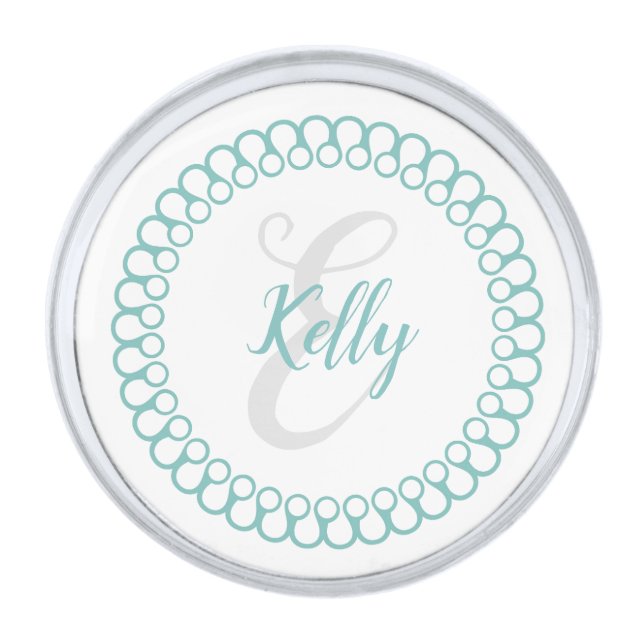 Teal Decorative Circle Monogram Lapel Pin (Front)