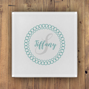 Teal Decorative Circle Monogram Paperweight