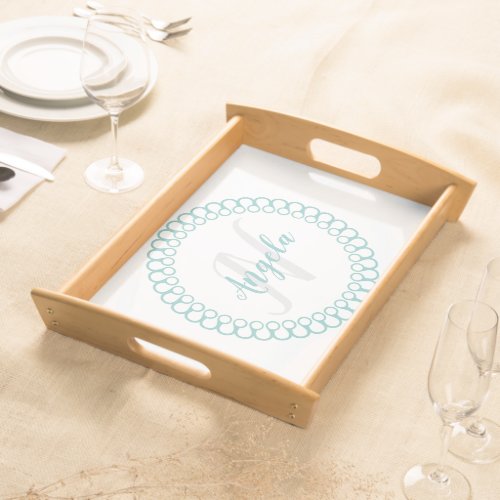 Teal Decorative Circle Monogram Serving Tray