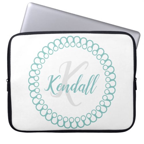 Teal Decorative Monogram Laptop Sleeve