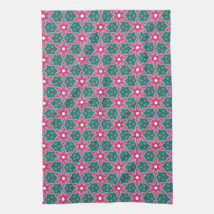 Teal + Deep Pink geometric floral Pattern Towel