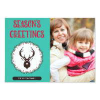 Teal Deer Floral Season's Greetings Photo Card