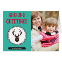 Teal Deer Floral Season's Greetings Photo Greeting Card