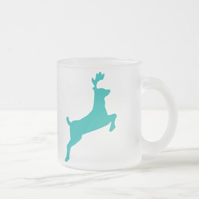 Teal deer frosted glass coffee mug (Right)