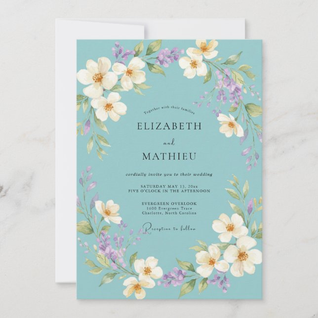 Teal Delicate Bloom Wedding Invitation (Front)