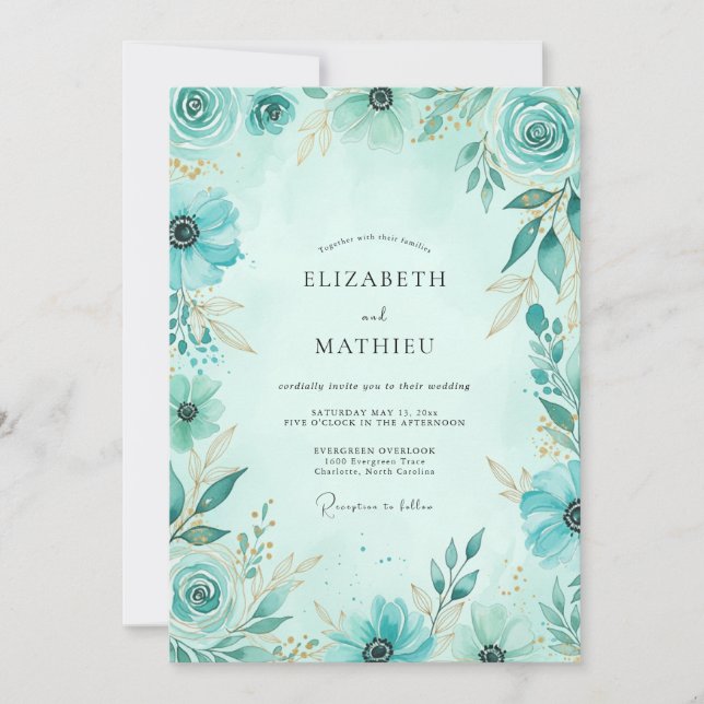 Teal Delicate Coastal Wedding Invitation (Front)