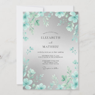 Teal Delicate Floral Flourish Wedding Invitation