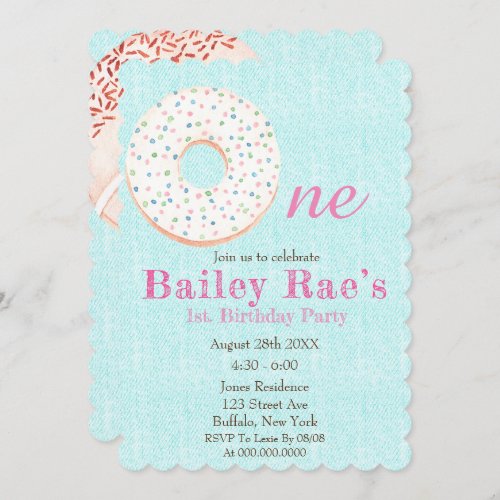 Teal Denim Donuts  Sprinkles 1st Birthday Party 