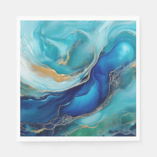 Teal Depths: Oceanic Abstract Impressions Napkins