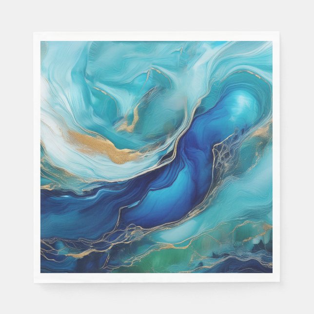Teal Depths: Oceanic Abstract Impressions Napkins (Front)