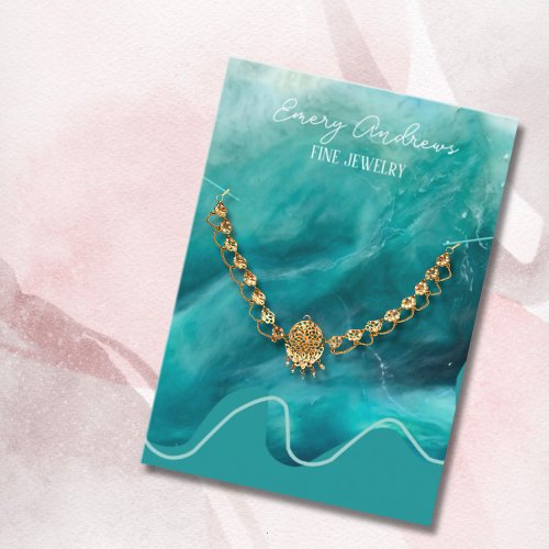 Teal Designer Jewelry Necklace Holder Display Business Card