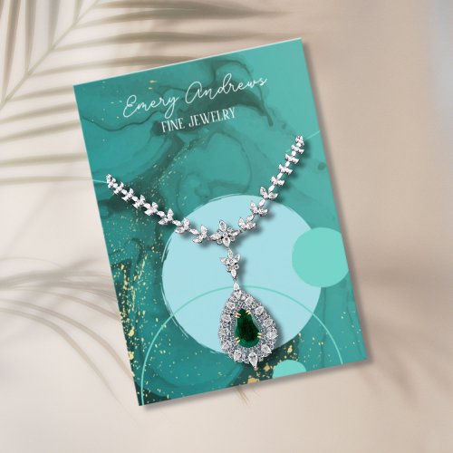 Teal Designer Jewelry Necklace Holder Display Business Card