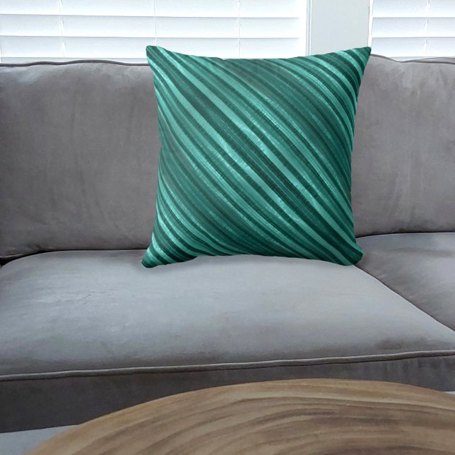 Teal Diagonal Striped Throw Pillow (Creator Uploaded)