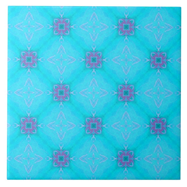 Teal Diamond and Square Pattern Ceramic Tile (Front)