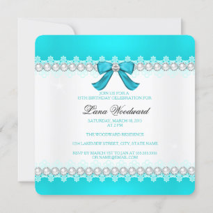 Teal diamond Girls 13th birthday party Invitation