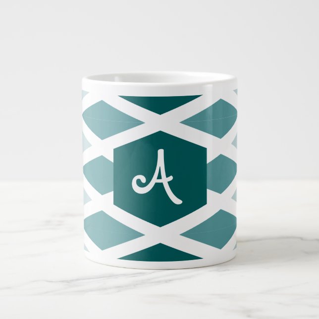 Teal Diamond Ombre Monogram Giant Coffee Mug (Front)