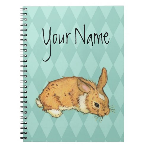 Teal Diamond Pattern Bunny Notebook