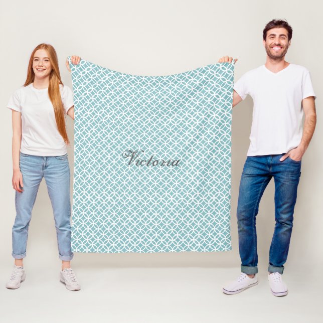 Teal Diamond Pattern Personalized Fleece Blanket (In Situ)