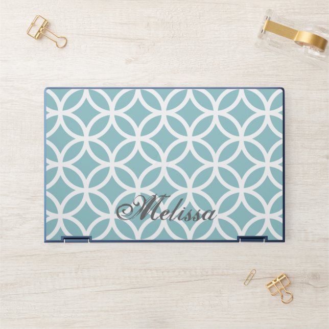 Teal Diamond Pattern Personalized HP Laptop Skin (Desk)