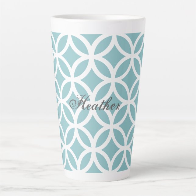 Teal Diamond Pattern Personalized Latte Mug (Front)