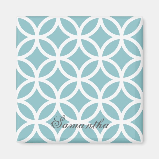 Teal Diamond Pattern Personalized Magnet (Front)