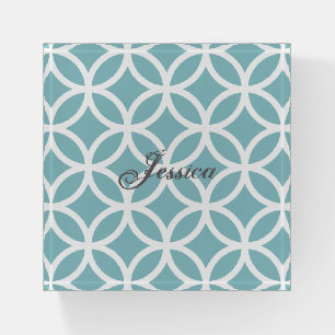 Teal Diamond Pattern Personalized Paperweight