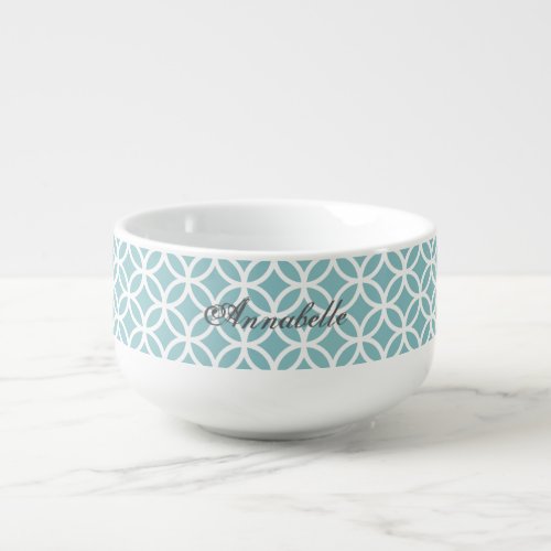 Teal Diamond Pattern Personalized Soup Mug