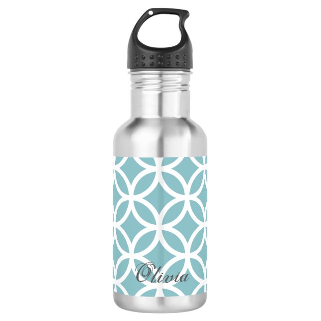 Teal Diamond Pattern Personalized Stainless Steel Water Bottle (Front)