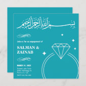 Teal Diamond Ring Islamic Muslim Engagement Invitation (Front/Back)