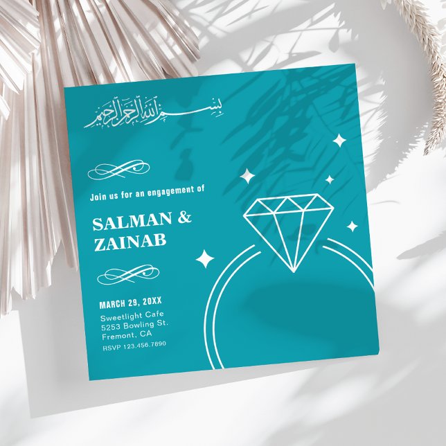 Teal Diamond Ring Islamic Muslim Engagement Invitation (Creator Uploaded)