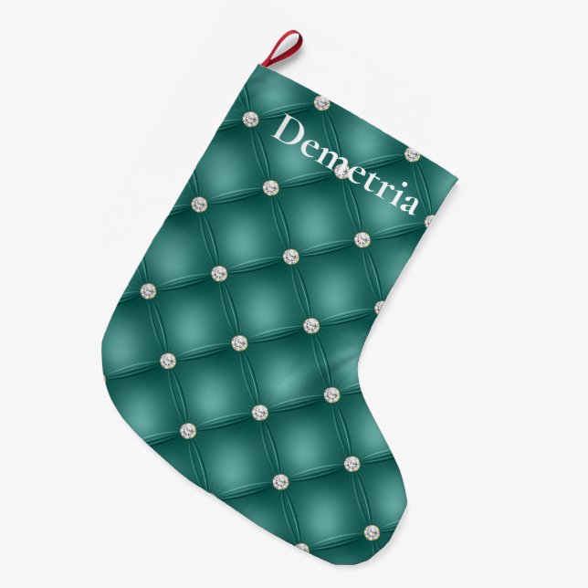 Teal Diamond Tufts Christmas   Large Christmas Stocking (Front (Hanging))