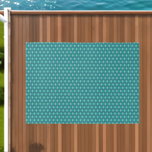 Teal Diamonds in Argyle Pattern - Blue-Green Aqua Outdoor Rug
