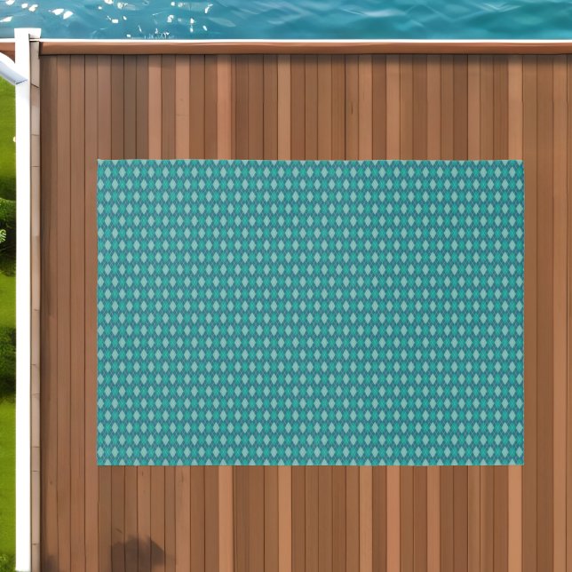 Teal Diamonds in Argyle Pattern - Blue-Green Aqua Outdoor Rug (Insitu (Outdoor 1))