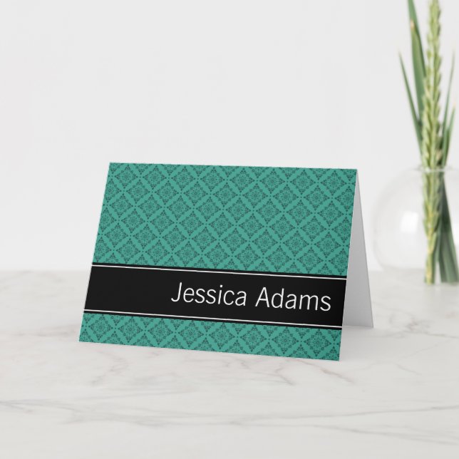 Teal Diamonds Pattern Personalized Note Card (Front)