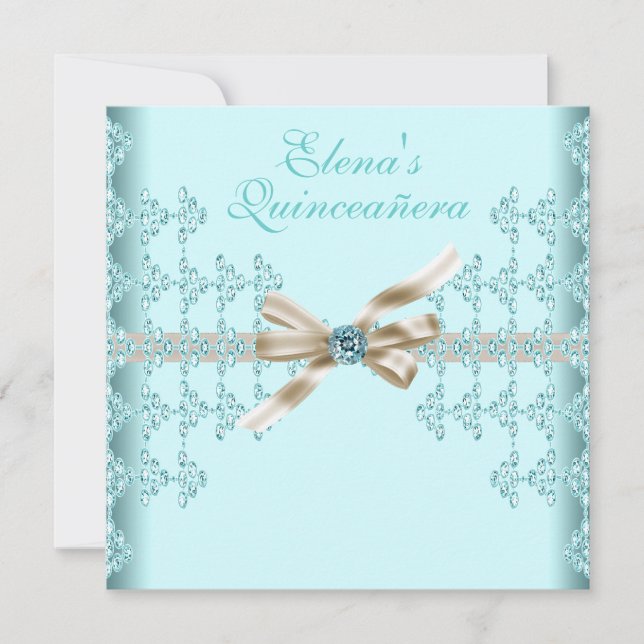Teal Diamonds Teal Blue Quinceanera Invitation (Front)