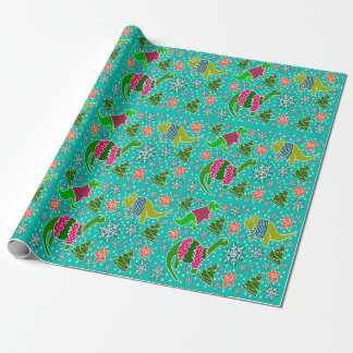 Teal Dinosaur Christmas  Wrapping Paper