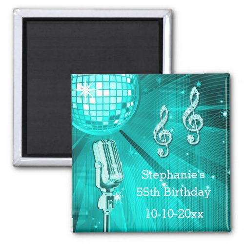 Teal Disco Ball and Retro Microphone 55th Birthday Magnet