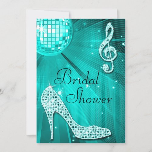 Teal Disco Ball and Sparkle Heels Bridal Shower Invitation