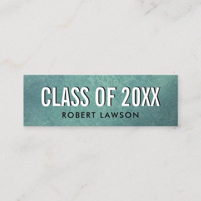 Teal Distressed Class Graduation Name Card (Front)