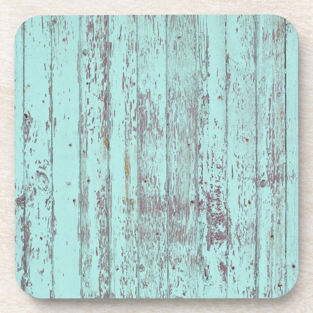 Teal Distressed Rustic Wood Beverage Coaster (Front)